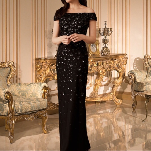 BHLDN Adrianna Papell Rosie Off Shoulder Column Gown - Picture 3 of 13